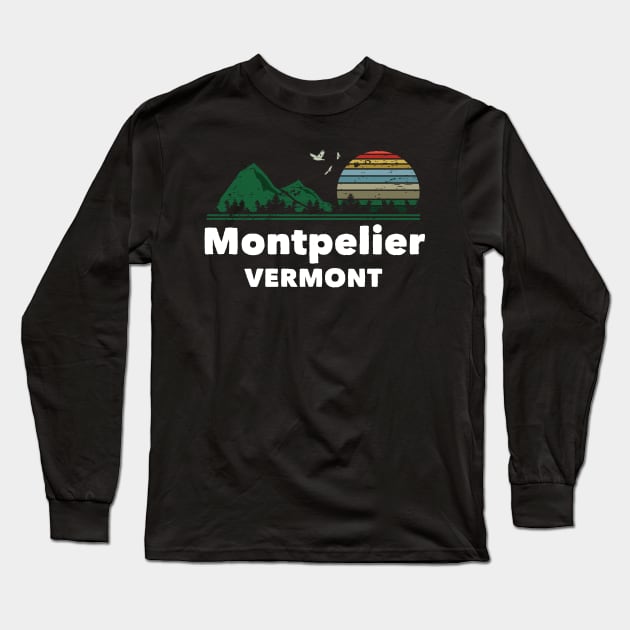 Mountain Sunset Flying Birds Outdoor Montpelier Vermont Long Sleeve T-Shirt by greenrepublicmerch